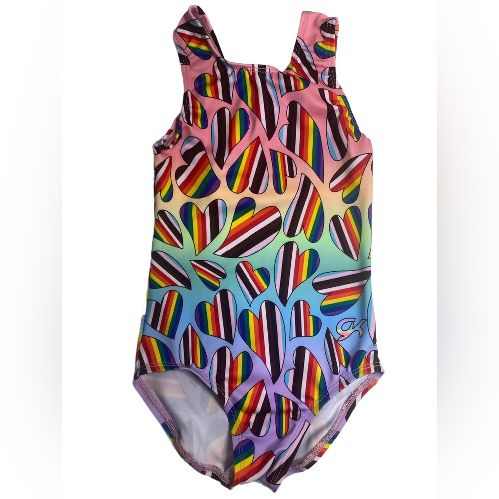 GK Elite‎ Heartfelt Tank Leotard Child XS Rainbow Hearts Gymnastics Tumbling